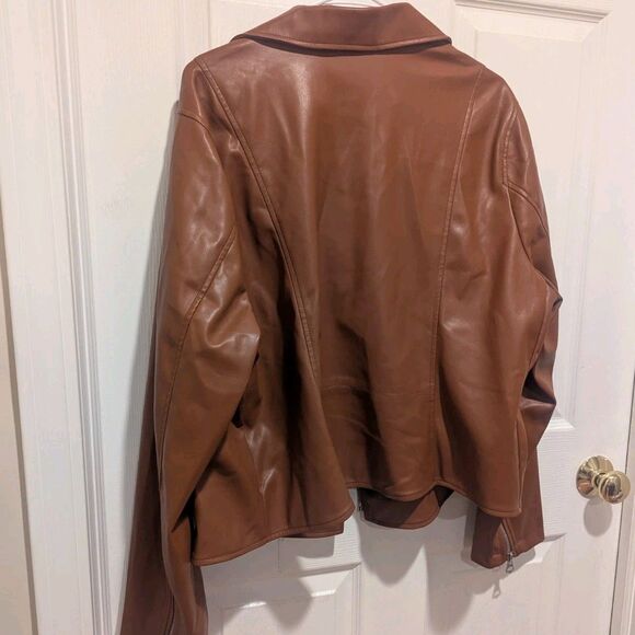 Torrid Size 3x Cognac Brown Faux Leather Asymmetrical Moto Jacket - Picture 11 of 14